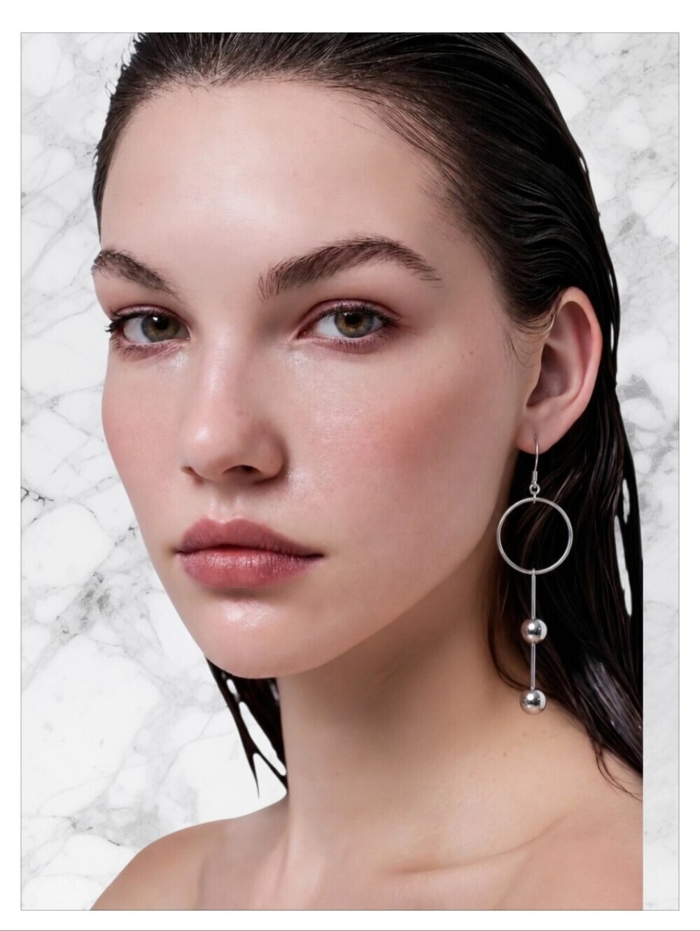 NWT NADINE WEST Modern Silver Hoop Ball Dangle Earrings ~2"